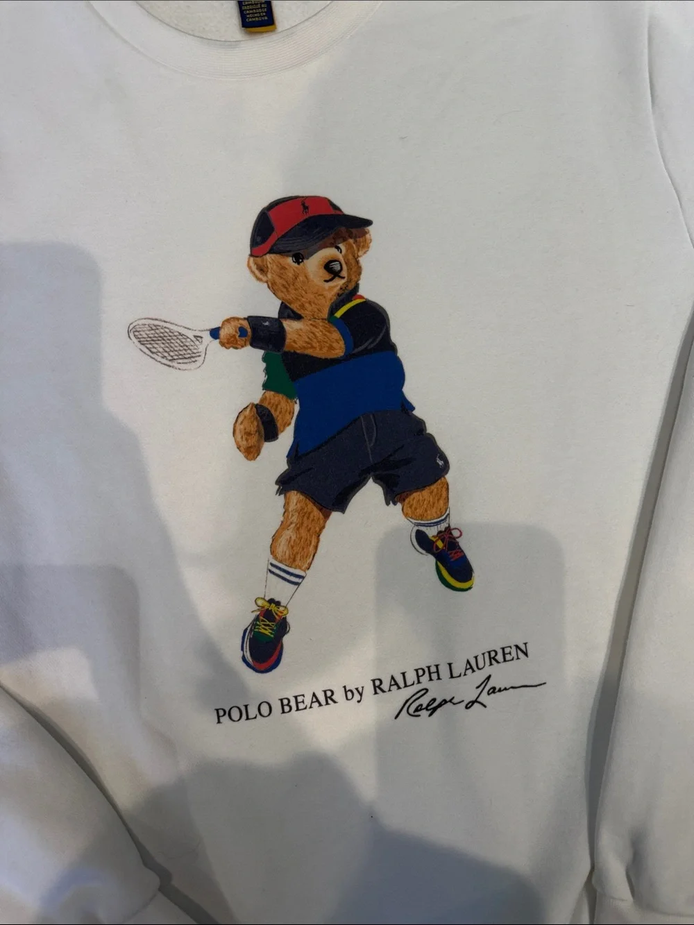 Ralph Lauren White Polo Bear Tennis Crewneck Sweatshirt